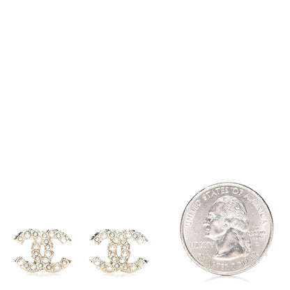 Chanel Crystal Pearl CC Earrings Light Gold 2 of 5