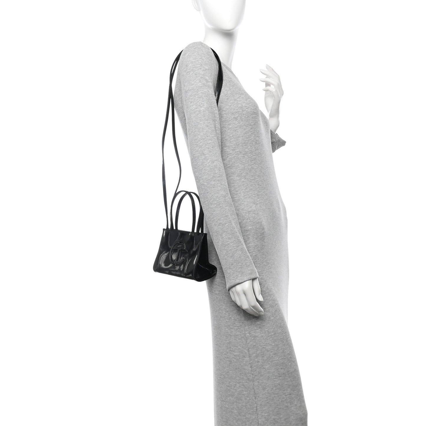Patent Vegan Leather Small Shopping Bag Black Rainbow