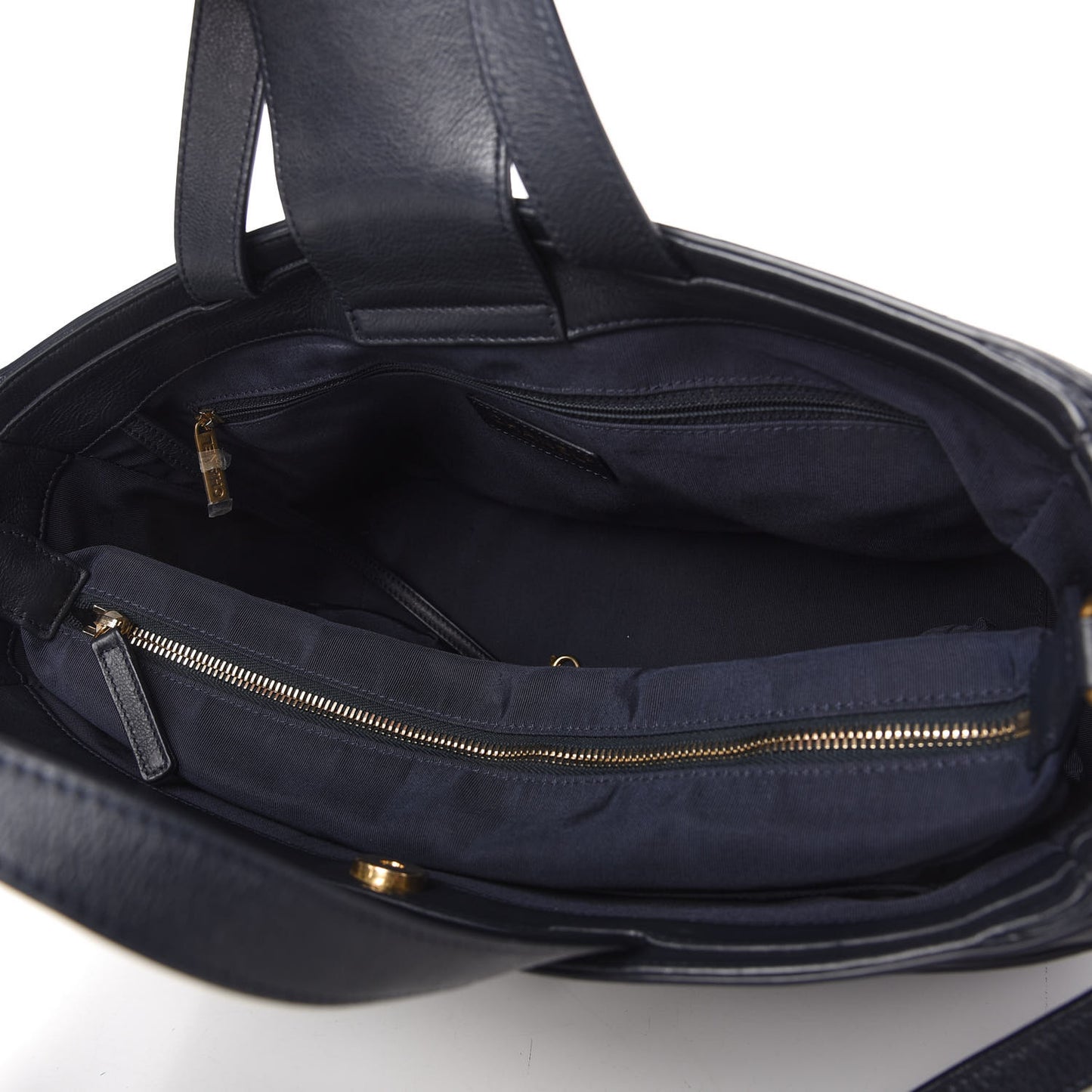 Calfskin Stitched Large Straight Lines Shopping Tote Navy