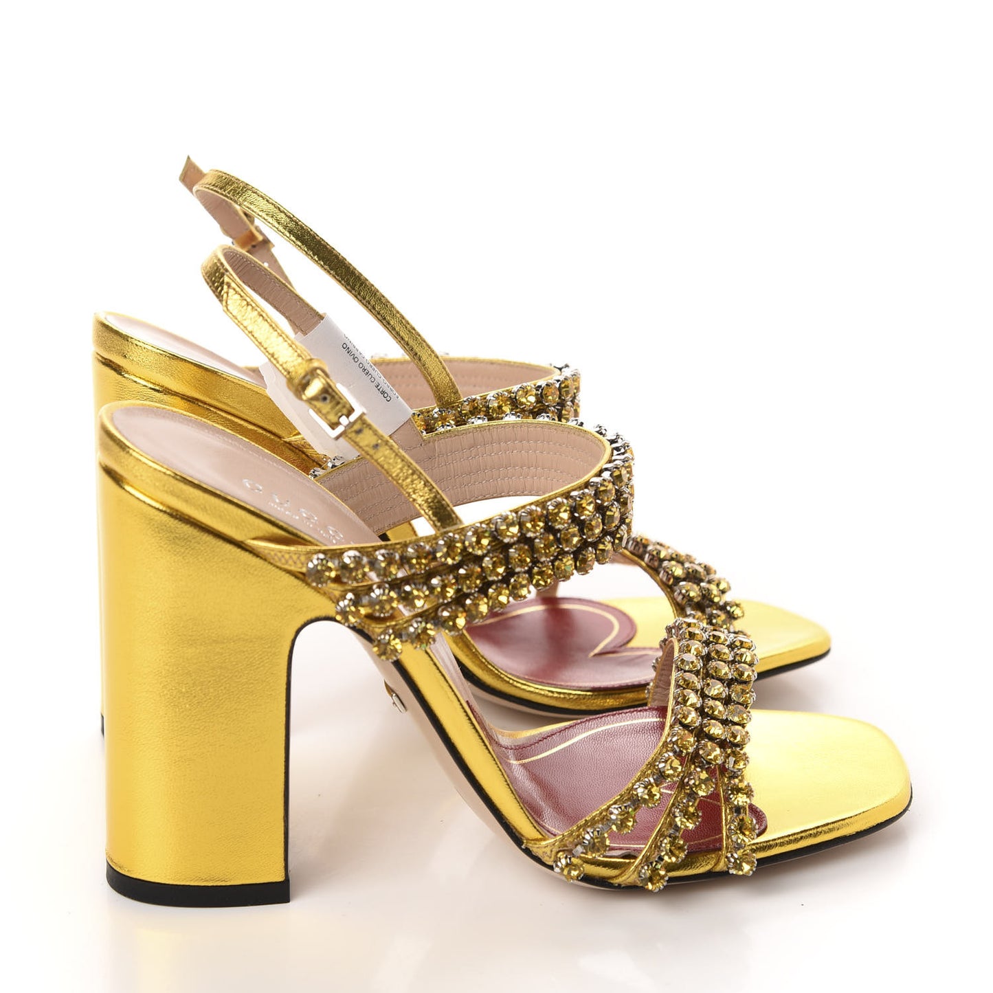 Nappa Silk Crystal Bertie High Heel Sandals 36 Gold