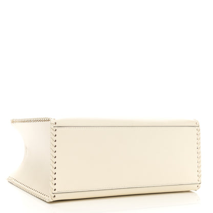 Fendi Vitello King Ceylon Plexiglass Woven Logo Debossed Medium Fendi Sunshine Shopper Tote White Ice 4 of 10