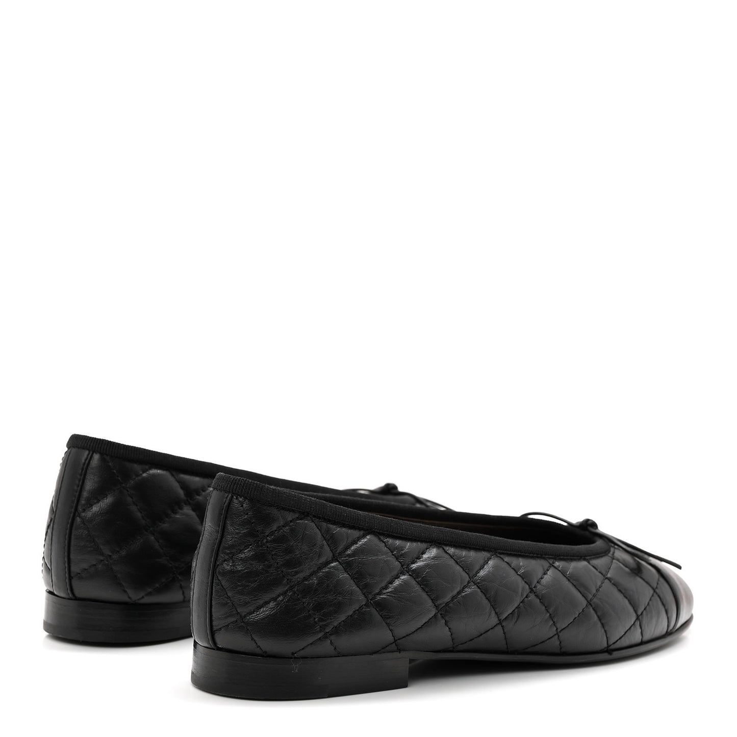 Aged Calfskin Quilted CC Cap Toe Ballerina Flats 37 Black