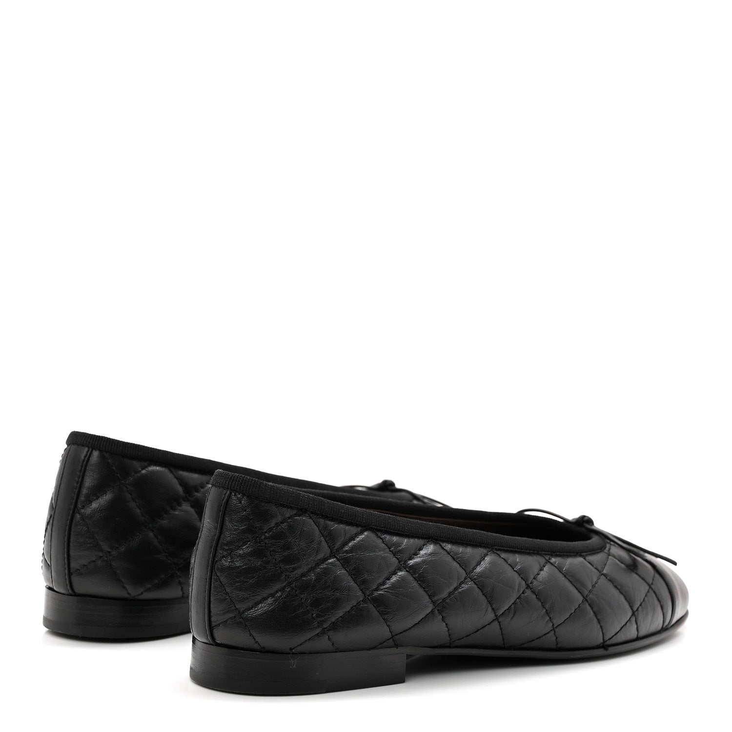 Chanel Aged Calfskin Quilted CC Cap Toe Ballerina Flats 37 Black 5 of 10