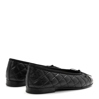Chanel Aged Calfskin Quilted CC Cap Toe Ballerina Flats 37 Black 5 of 10