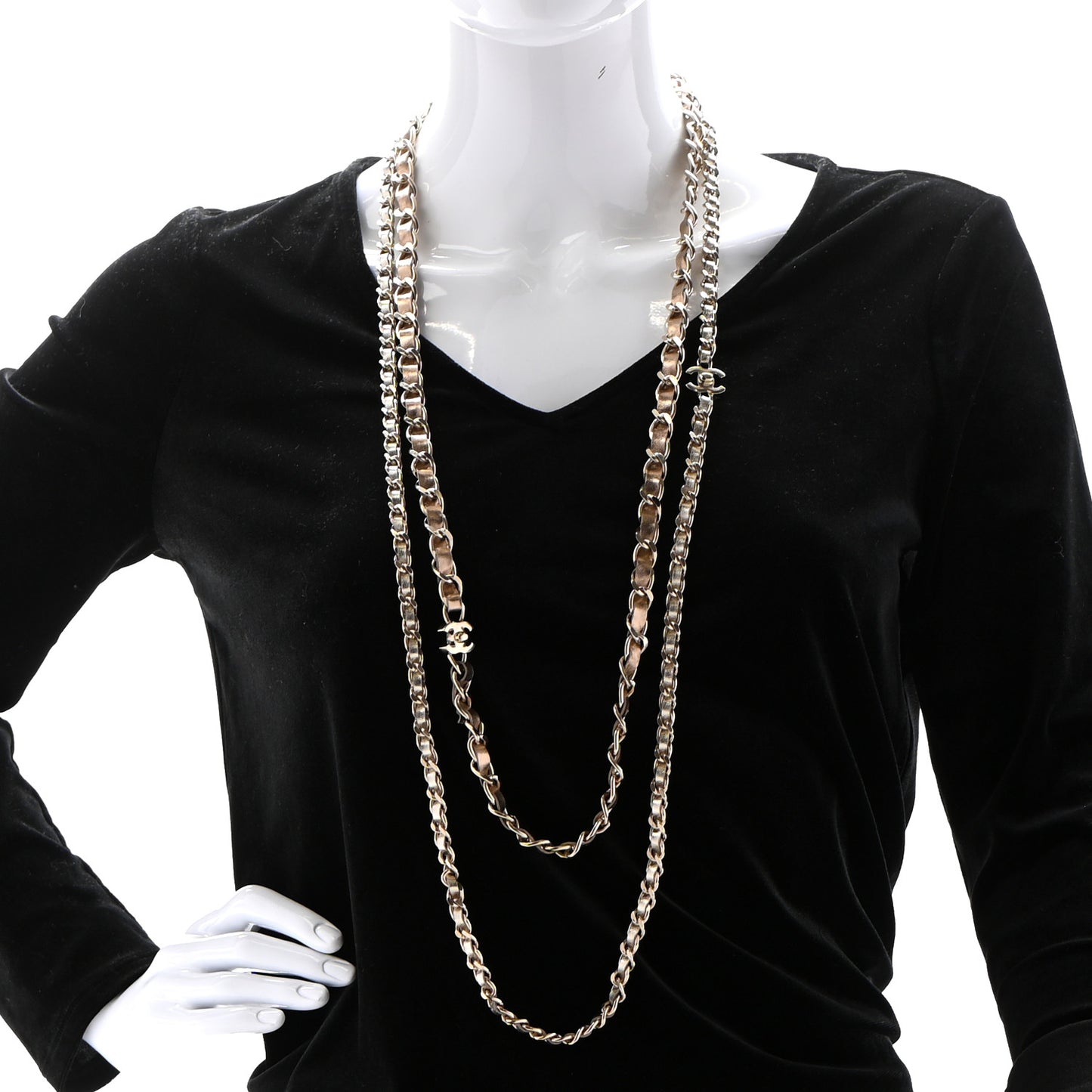 Lambskin CC Turnlock Long Necklace Gold