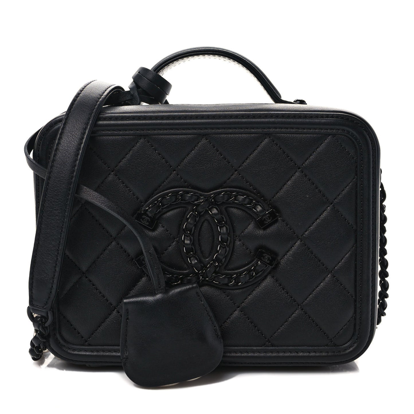 Lambskin Quilted Small CC Filigree Vanity Case Black