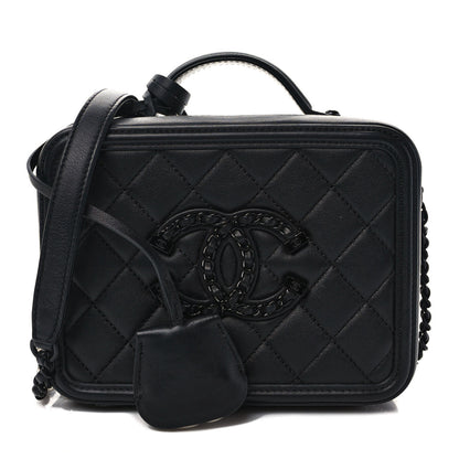 Chanel Lambskin Quilted Small CC Filigree Vanity Case Black 1 of 9