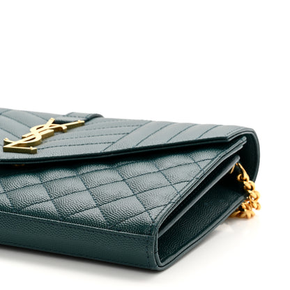 Saint Laurent Grain De Poudre Mixed Matelasse Triquilt Monogram Chain Wallet Sea Turquoise 9 of 9