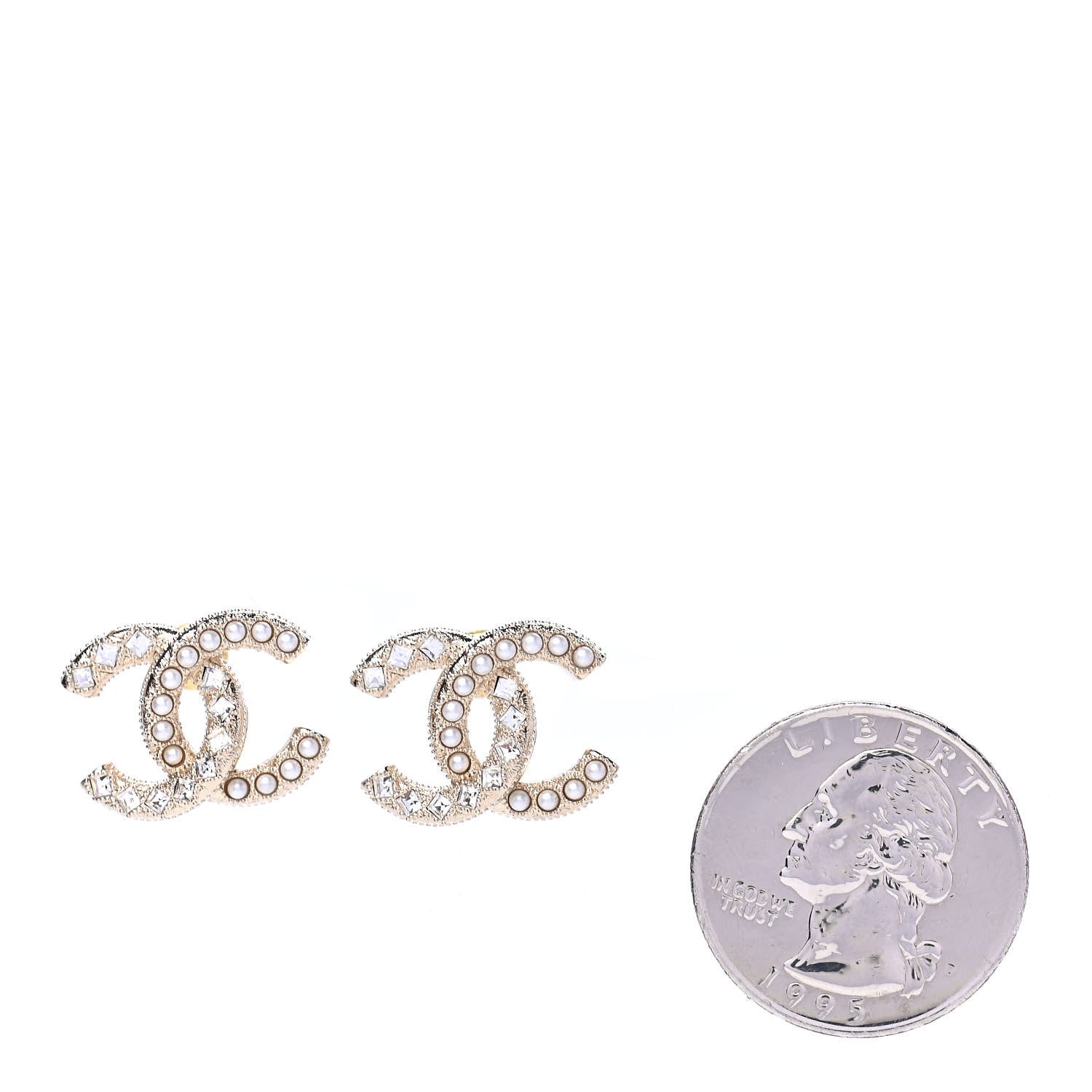 Chanel Crystal Pearl CC Earrings Gold 2 of 4