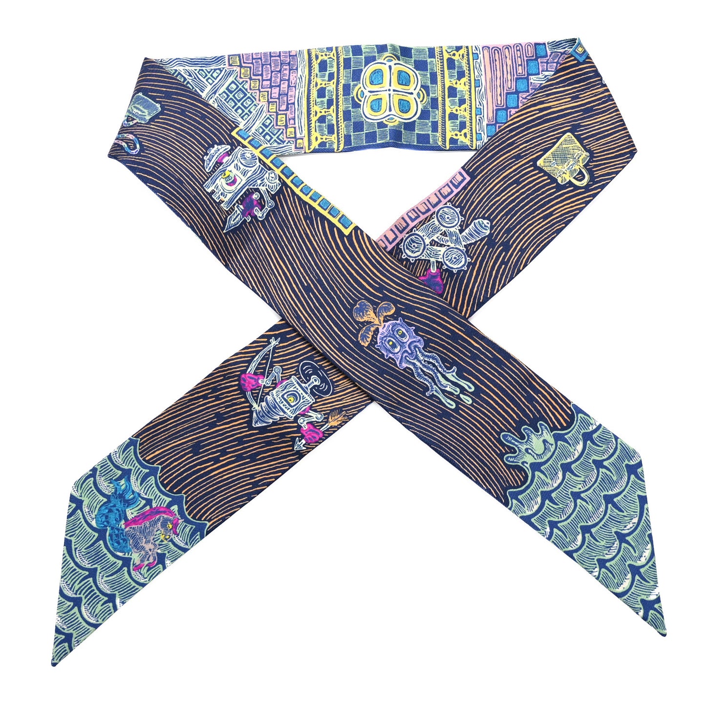 Silk Super Silk Quest Twilly Bleu Cobalt Rose Jaune