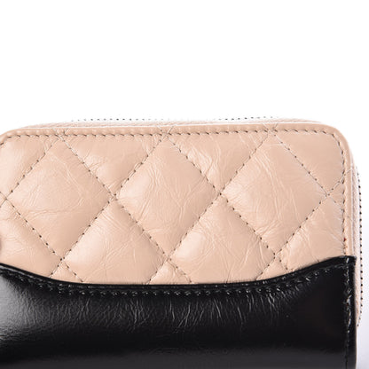 Chanel Aged Calfskin Quilted Gabrielle Zip Around Coin Purse Wallet Beige Black 8 of 15
