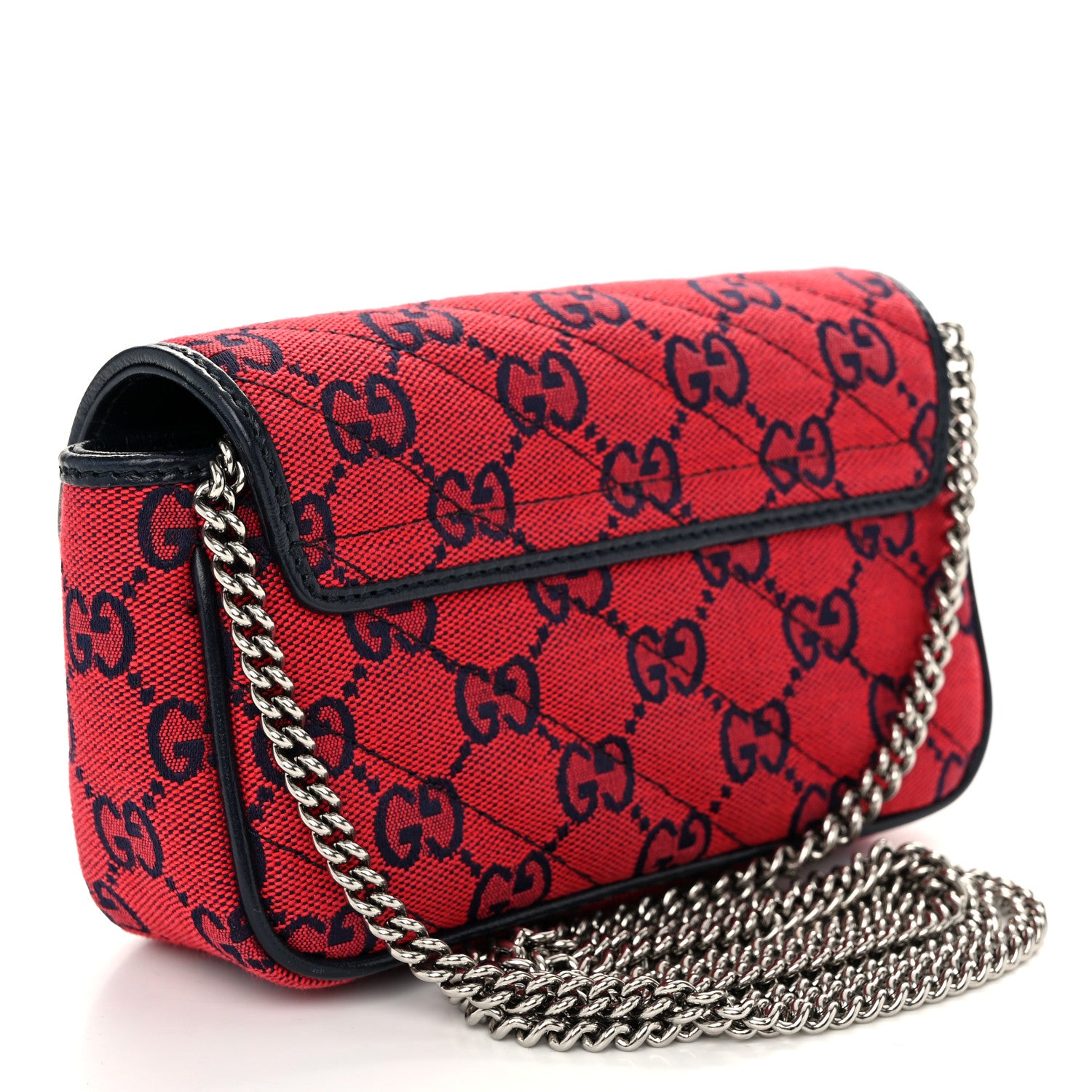 Gucci Monogram Multicolor Matelasse Diagonal Super Mini GG Marmont Shoulder Bag Red Blue 3 of 10
