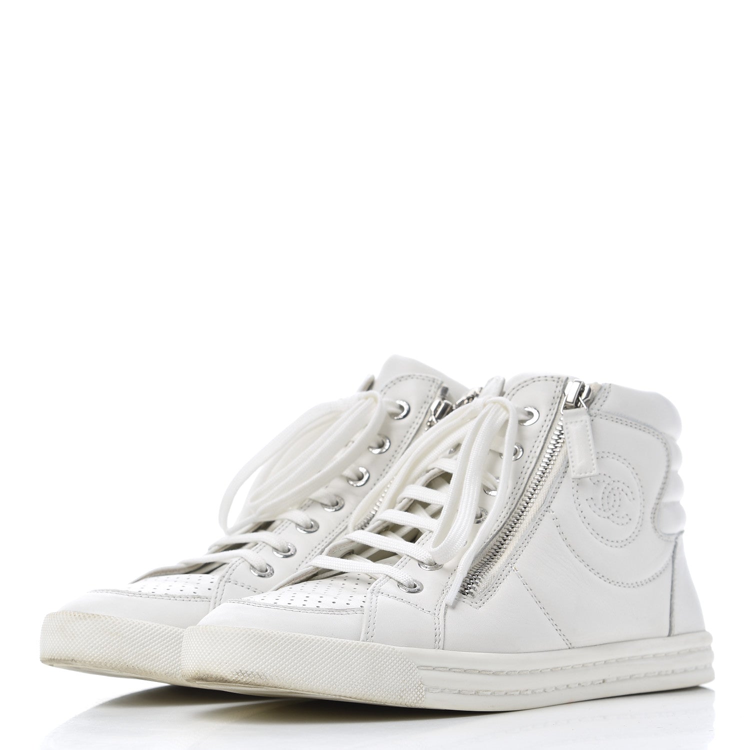 Chanel Calfskin High Top CC Sneakers 36 White 3 of 21