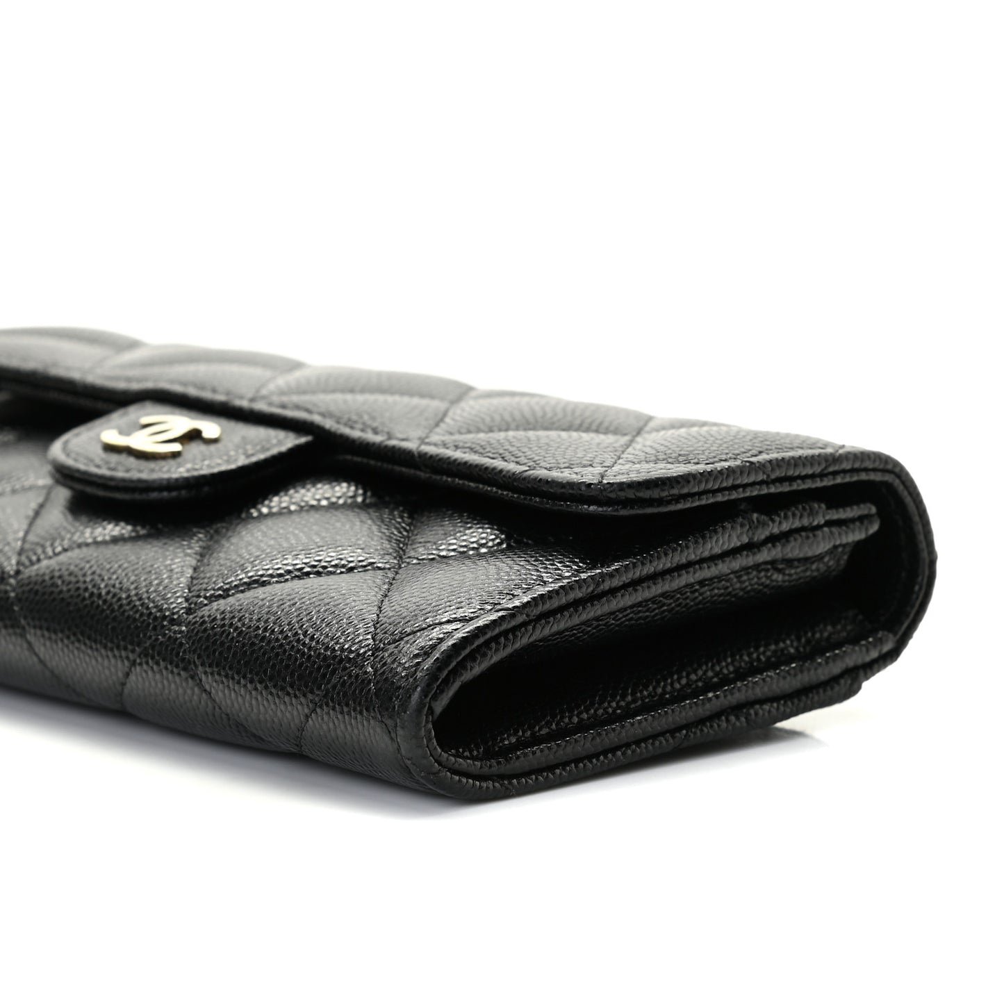Caviar Quilted Medium Gusset Flap Wallet Black