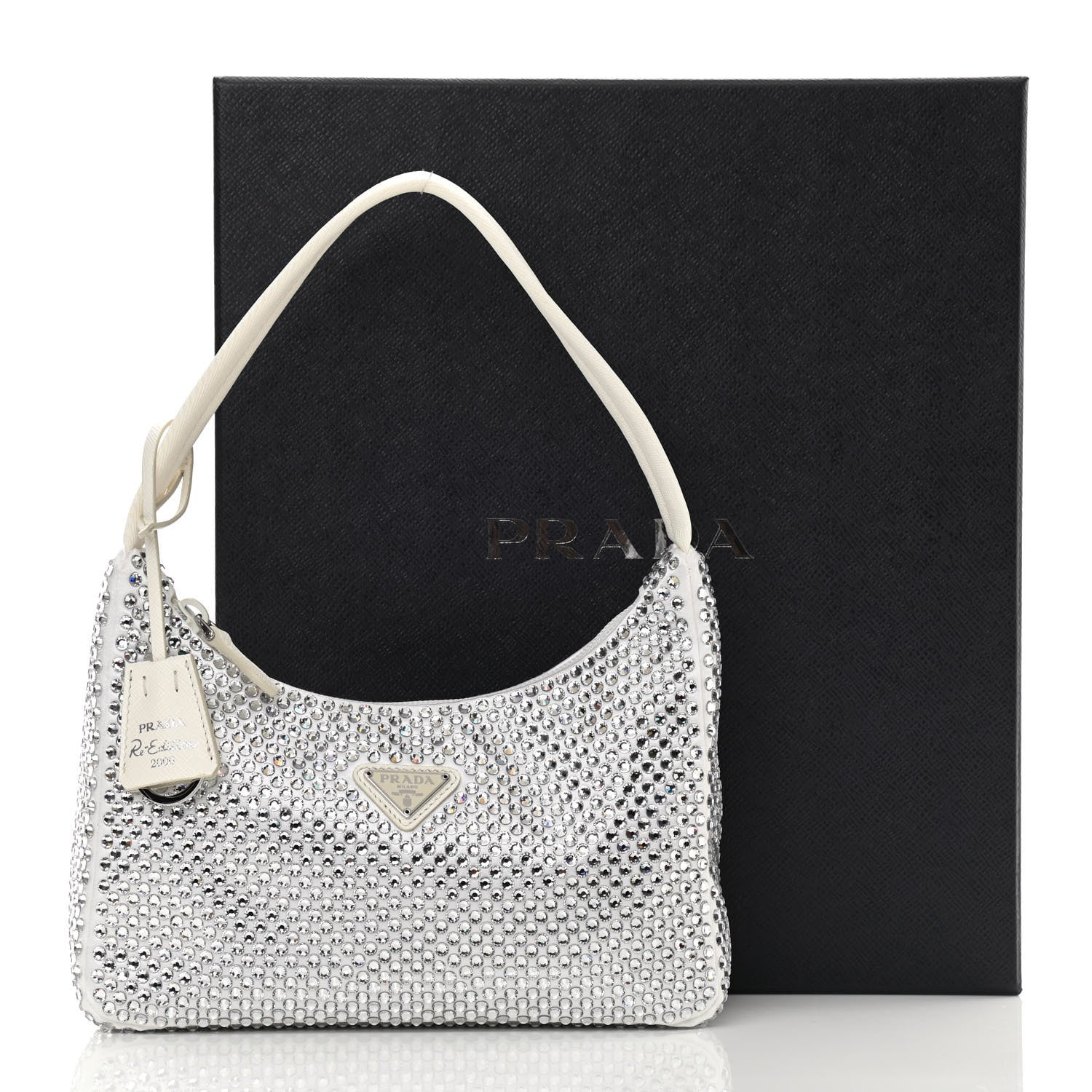 Prada Satin Crystal Mini Re-Edition 2000 Bag White 11 of 11