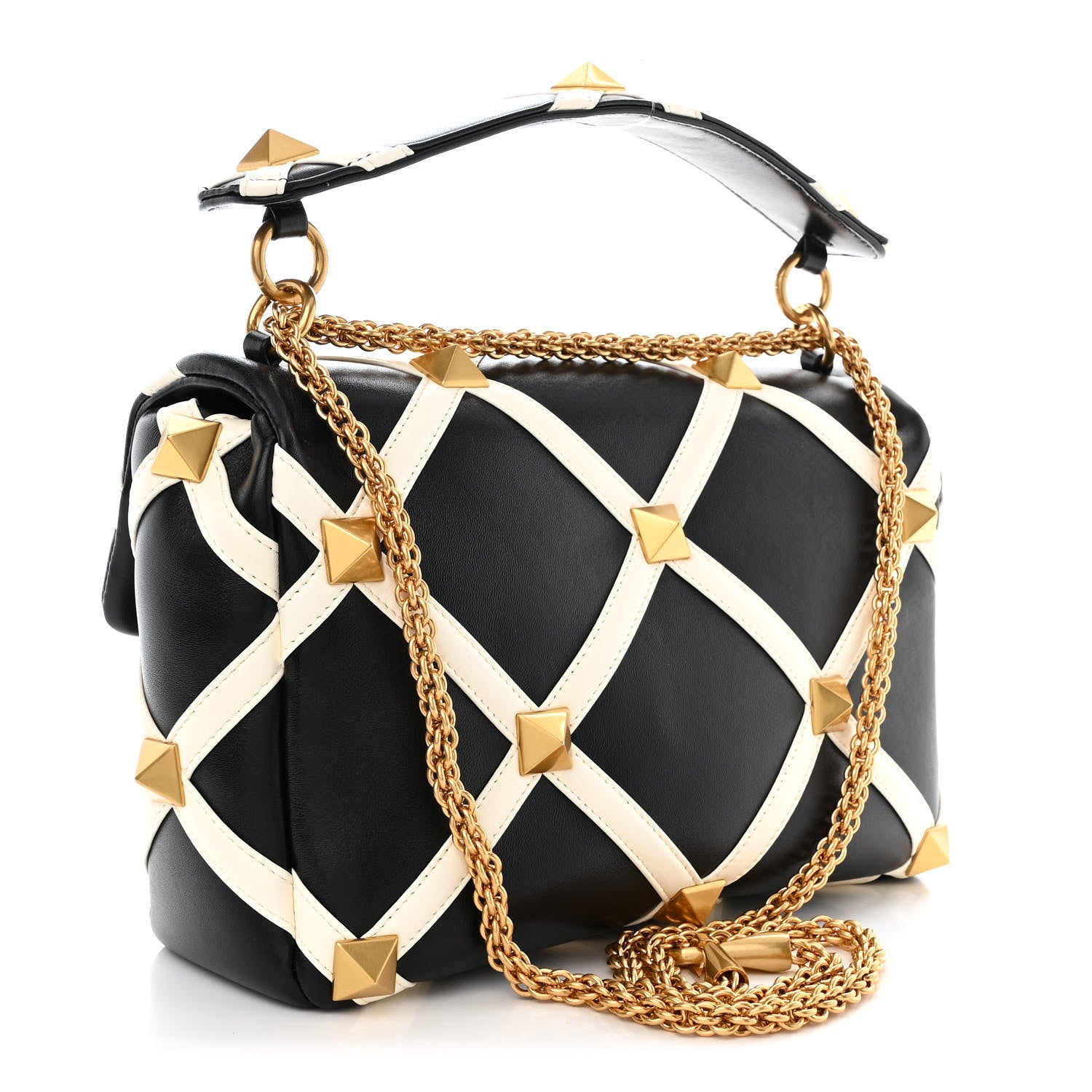 Valentino Garavani Nappa Large Roman Stud Shoulder Bag Black White 3 of 9