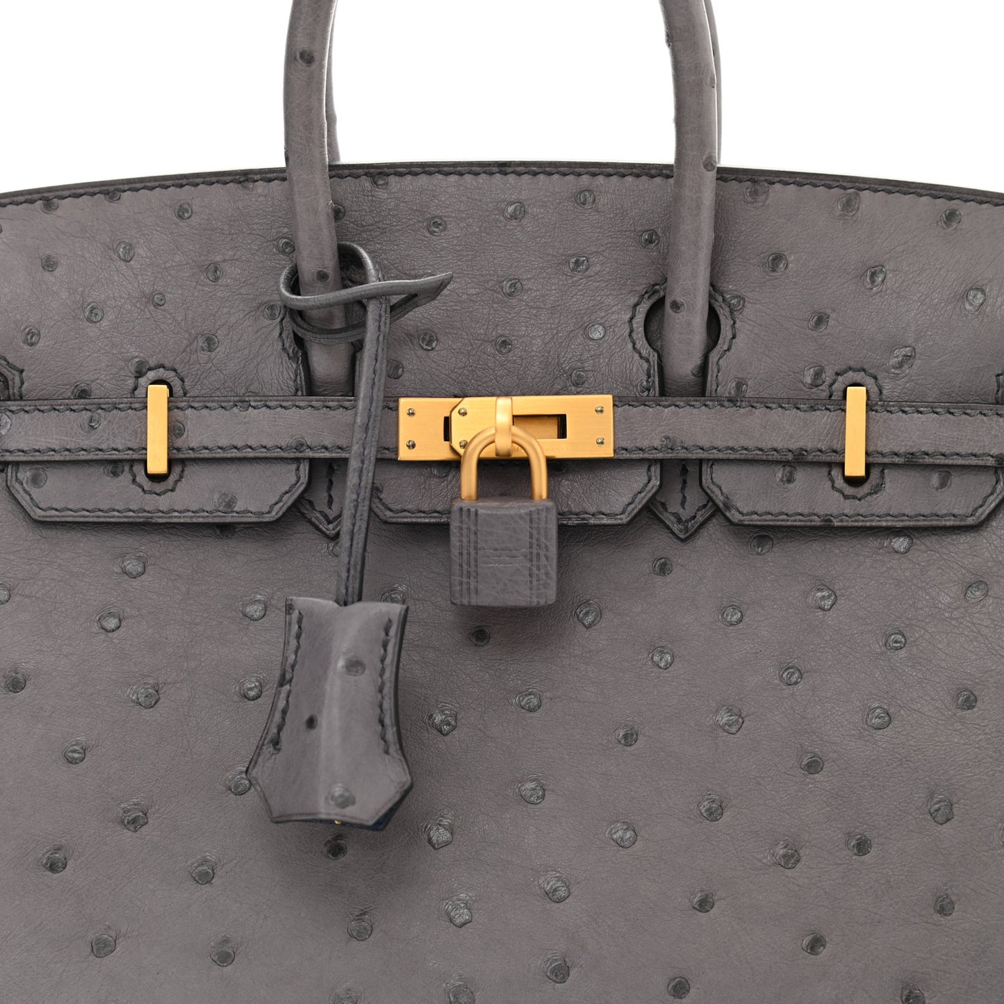 Ostrich Horseshoe Birkin 25 Gris Agate Bleu De Malte