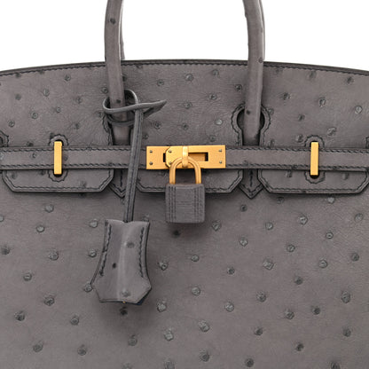Hermes Ostrich Horseshoe Birkin 25 Gris Agate Bleu De Malte 8 of 11