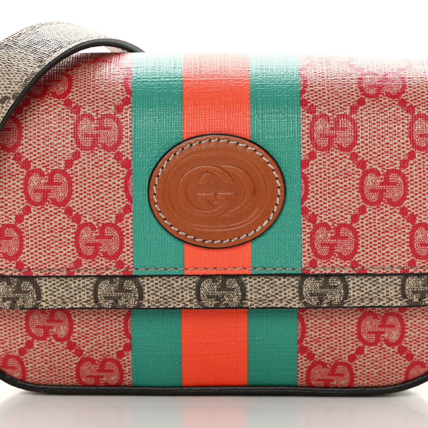 Gucci X DANS LE VERT GG Supreme Monogram Cuoio Web Mini Retro Interlocking G Top Handle Beige Rosso Ebony Harness Brown 9 of 16