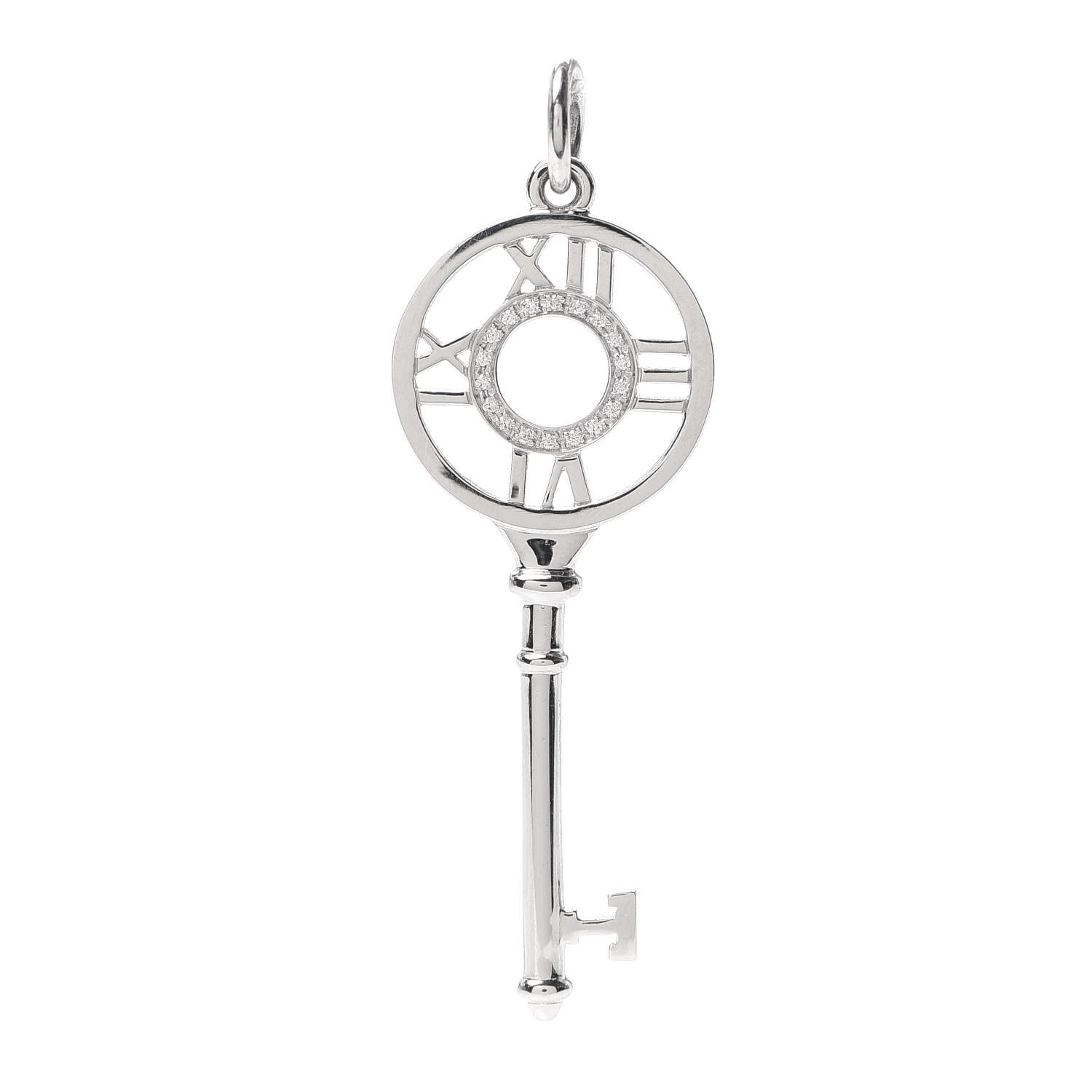 Tiffany 18K White Gold Diamond Atlas Key Pendant 1 of 4
