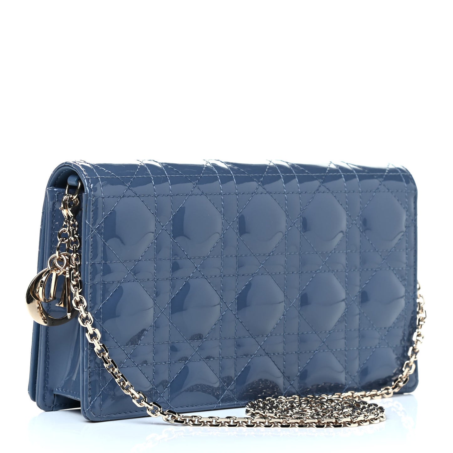 Patent Cannage Lady Dior Convertible Clutch Blue