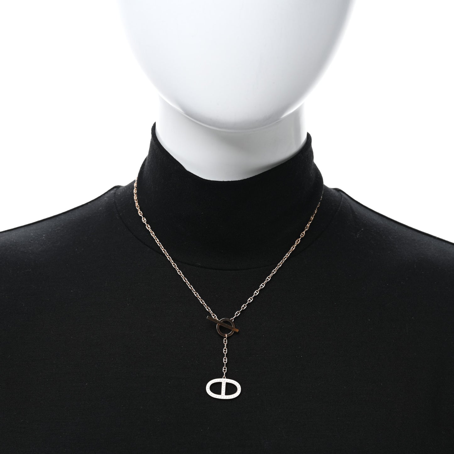 18K Rose Gold Diamond GM Chaine D'Ancre Contour Pendant Necklace ST