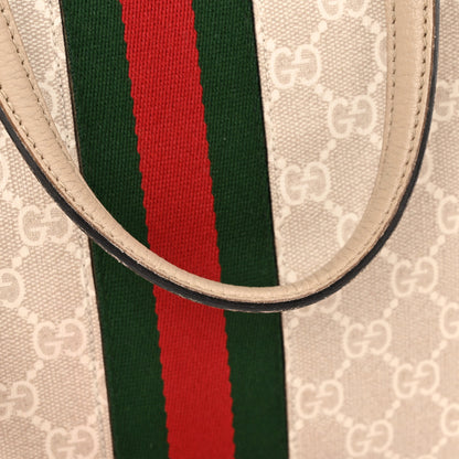 Gucci GG Supreme Monogram Textured Dollar Calfskin Web Medium Ophidia Shopping Tote Beige Mystic White Oatmeal 12 of 14