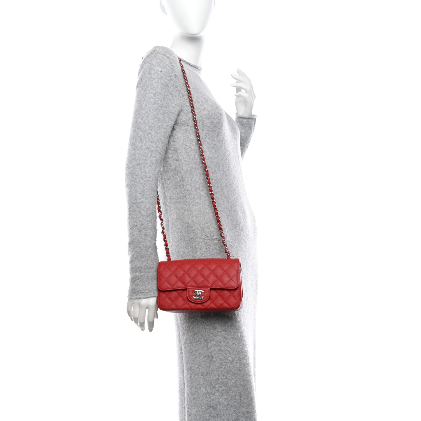 Caviar Quilted Mini Rectangular Flap Red