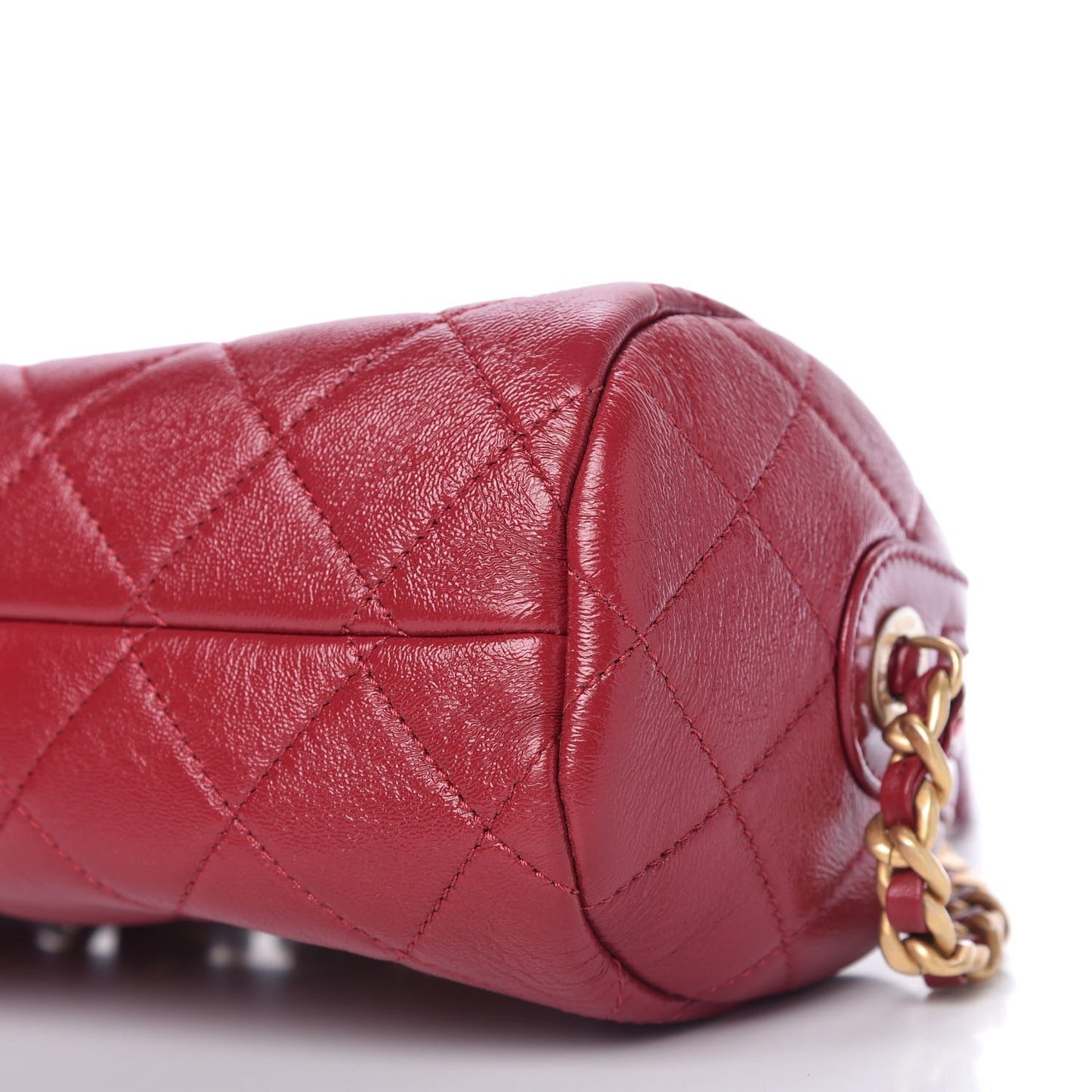 Shiny Lambskin Quilted Small Fashion Therapy Bowling Bag Red