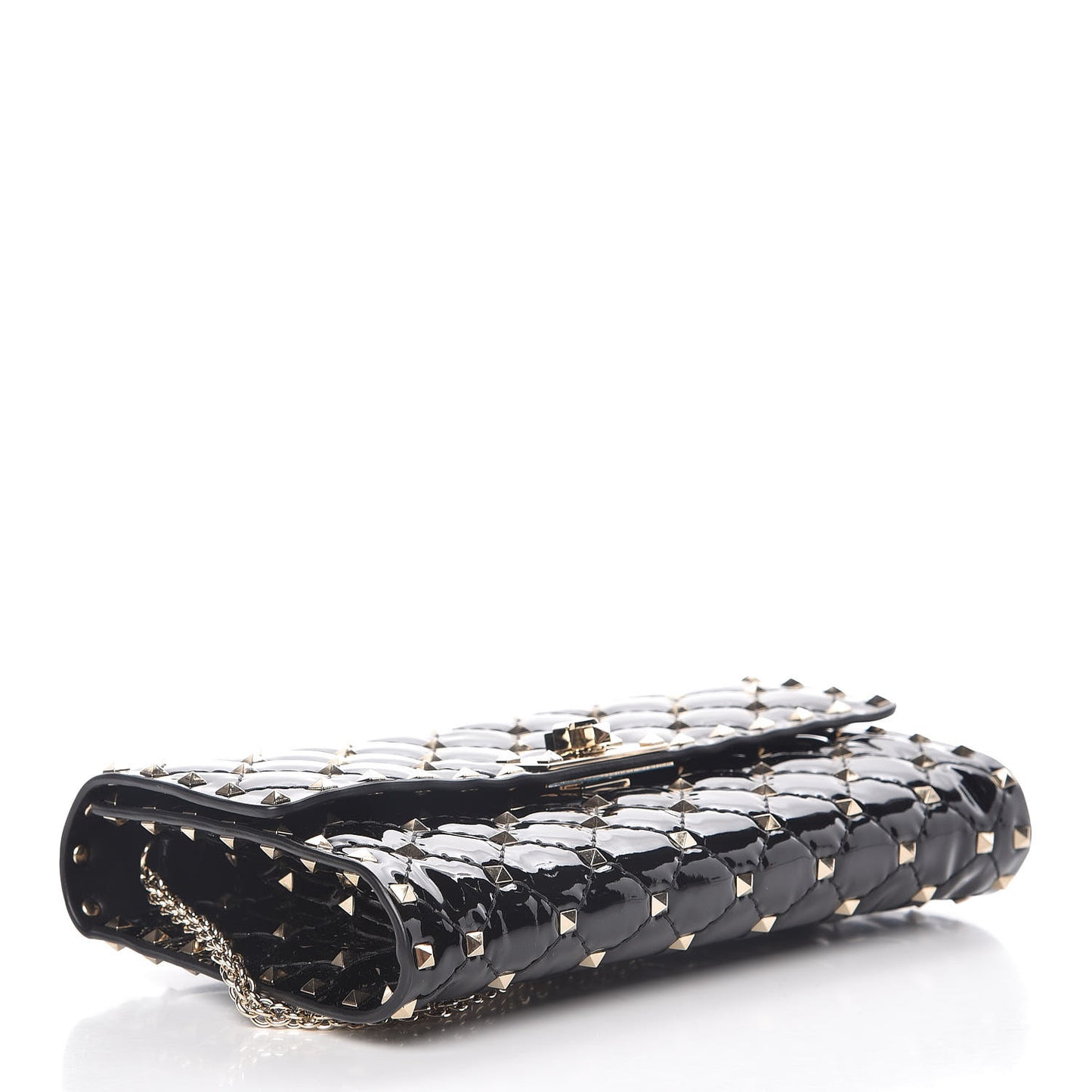 Patent Rockstud Spike Wallet on Chain Black