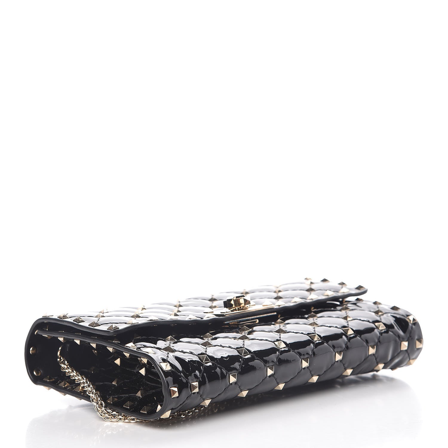 Valentino Garavani Patent Rockstud Spike Wallet on Chain Black 4 of 9