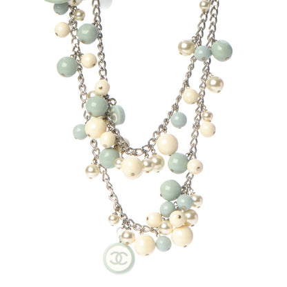 Chanel Resin Pearl CC Long Necklace Silver 1 of 5
