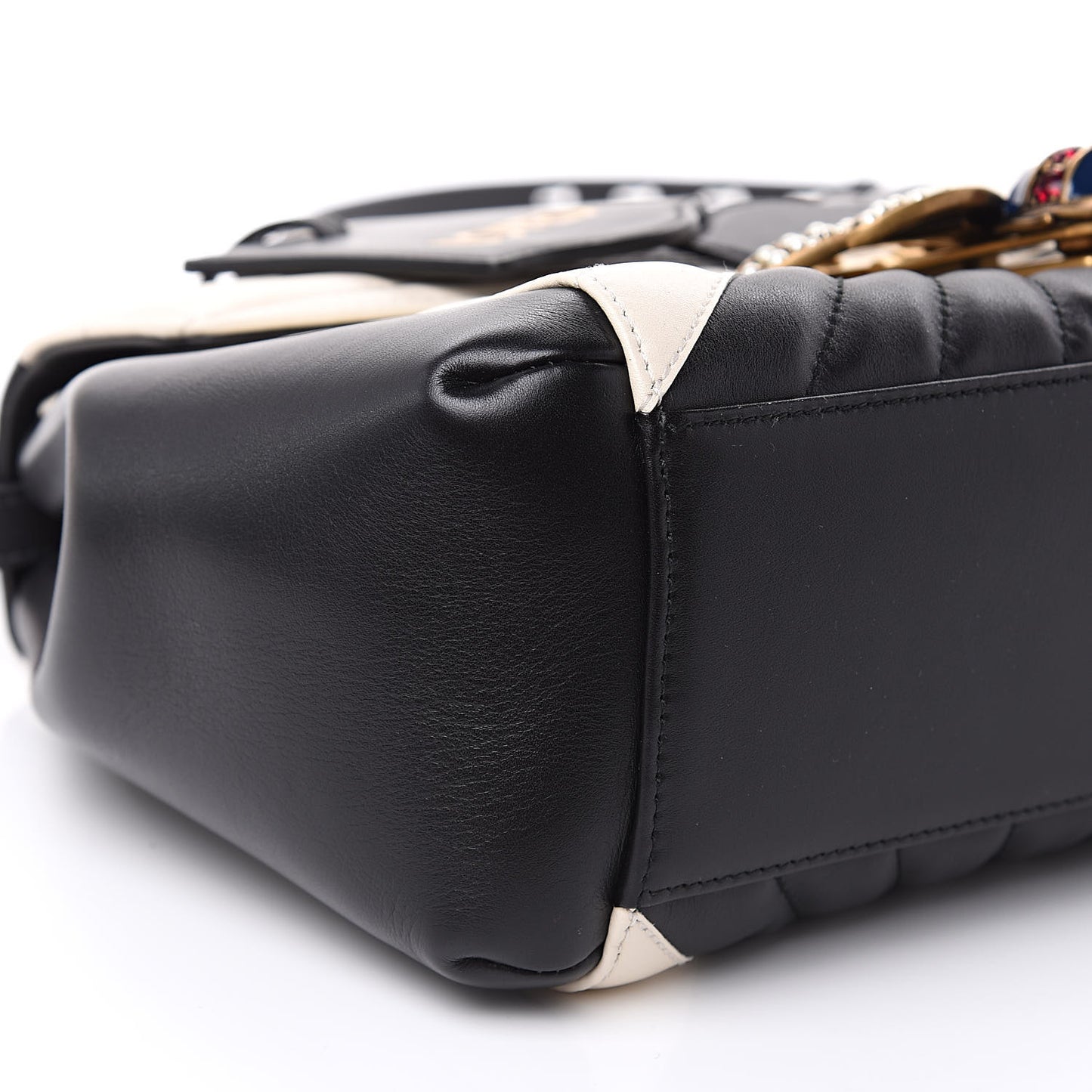 Calfskin Bamboo Trapuntata Queen Margaret Top Handle Bag Mystic White Black