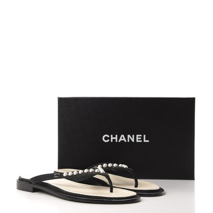Chanel Suede Pearl Thong Sandals 39.5 Black 10 of 10