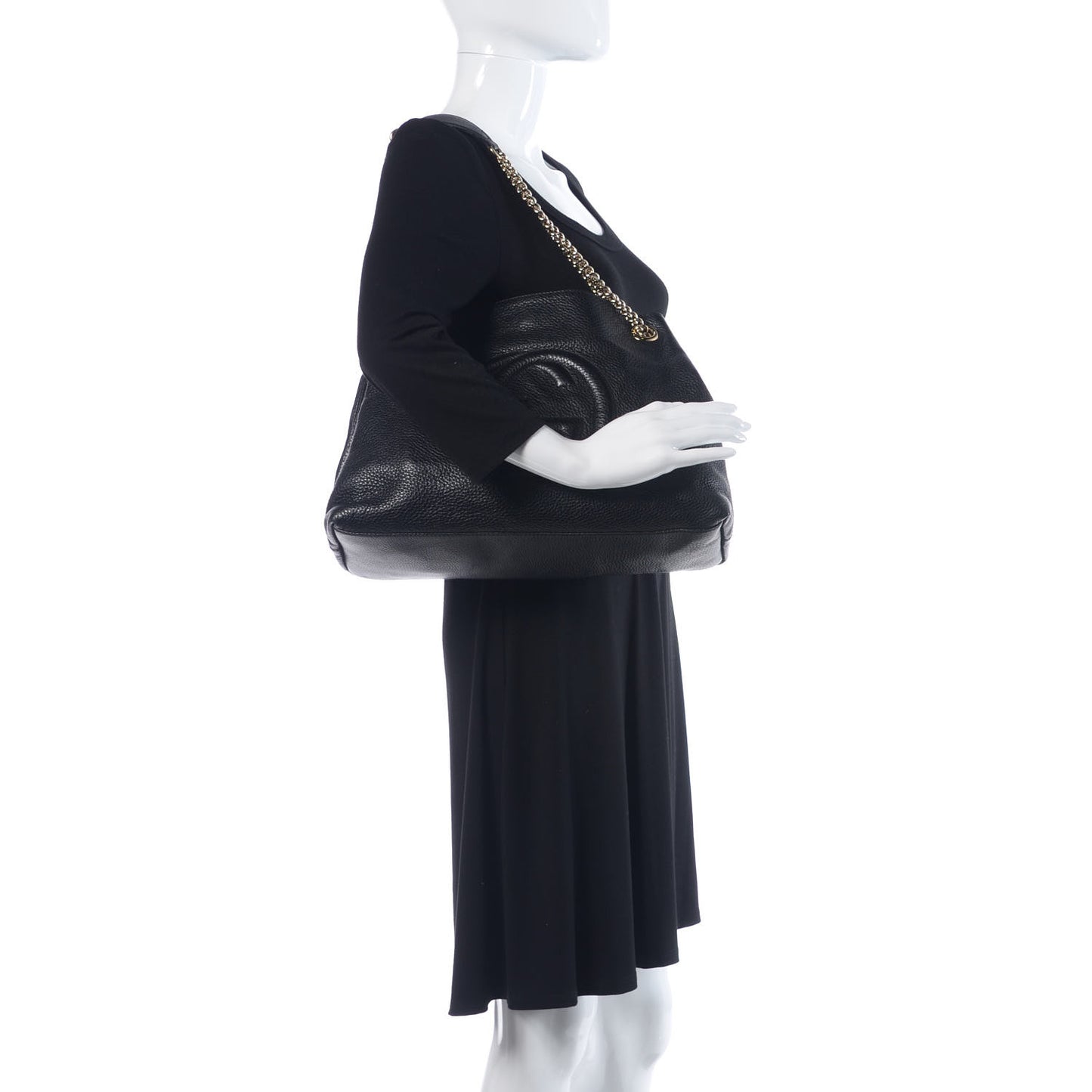 Pebbled Calfskin Medium Soho Chain Shoulder Bag Black