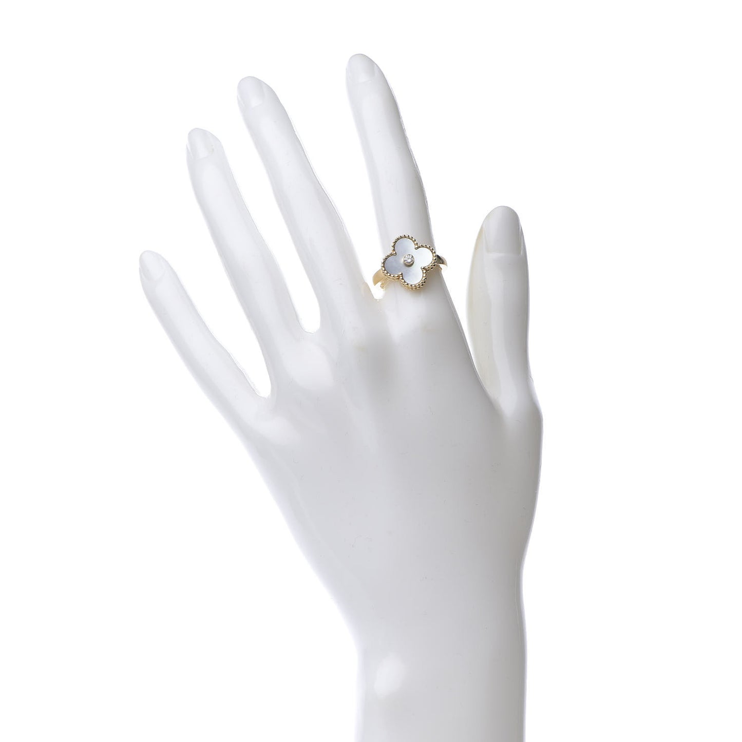 18K Yellow Gold Diamond Mother of Pearl Vintage Alhambra Ring 52 6