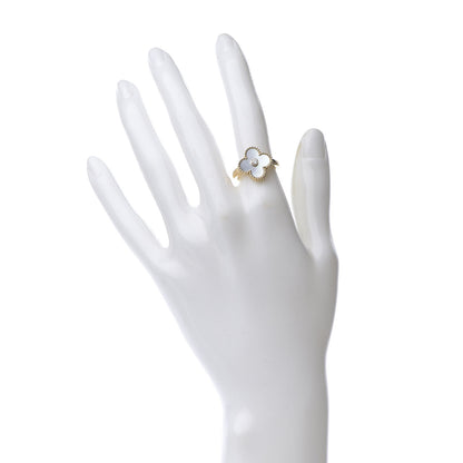 Van Cleef & Arpels 18K Yellow Gold Diamond Mother of Pearl Vintage Alhambra Ring 52 6 2 of 6
