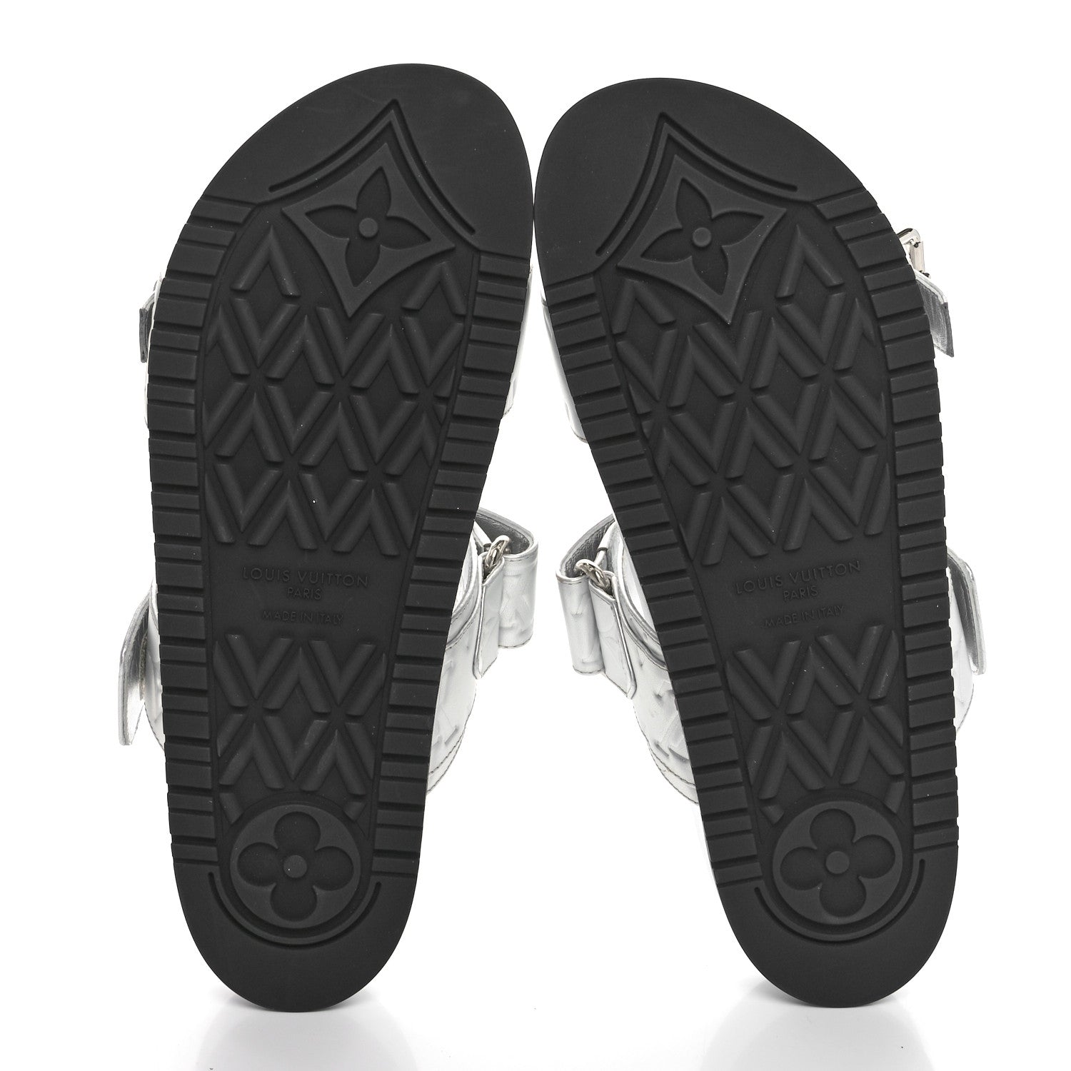 Louis Vuitton Metallic Calfskin Monogram Embossed Bom Dia Flat Mule Sandals 39 Silver 5 of 8