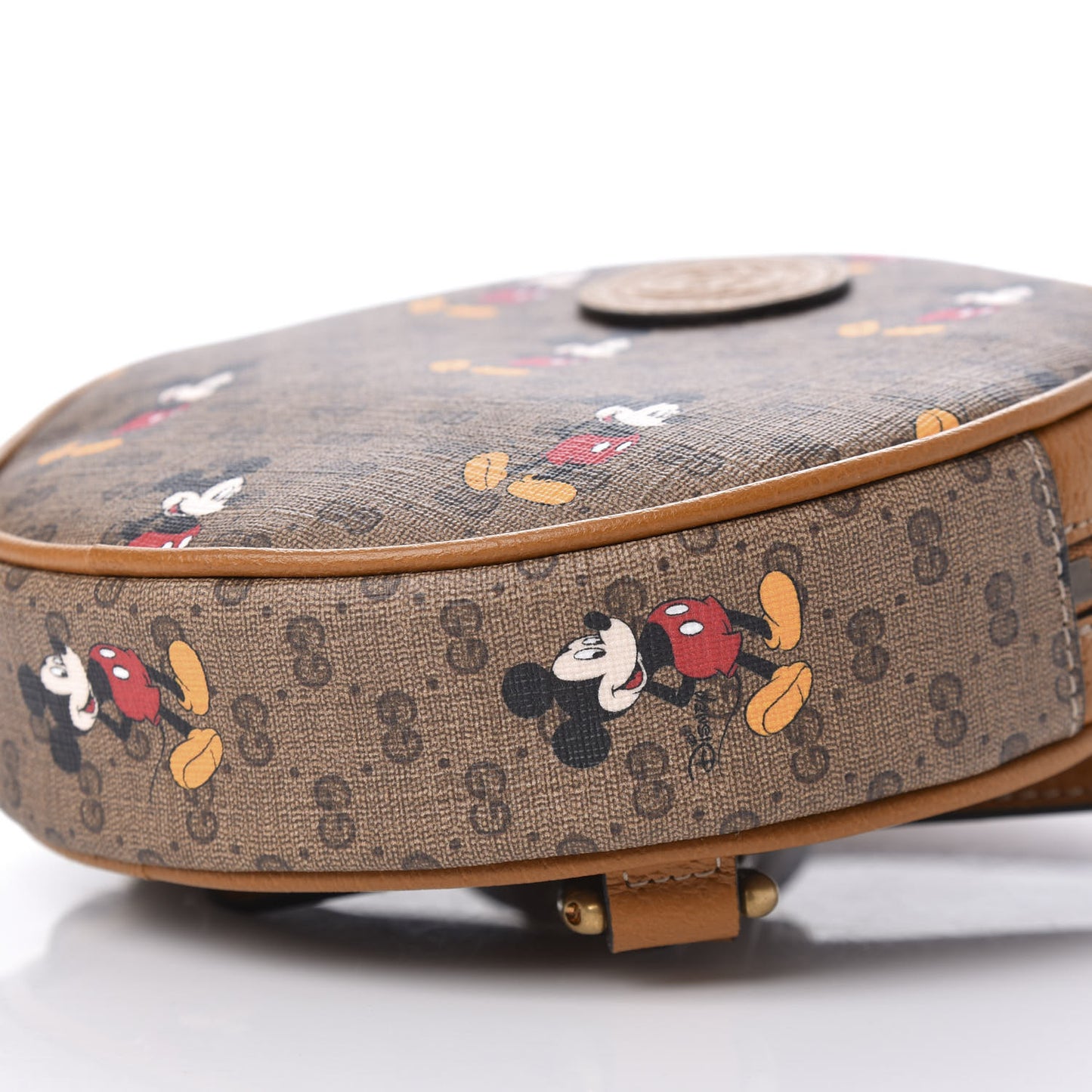 X DISNEY Mini Vintage GG Supreme Monogram Mickey Mouse Round Backpack Beige Vintage Sun Oil