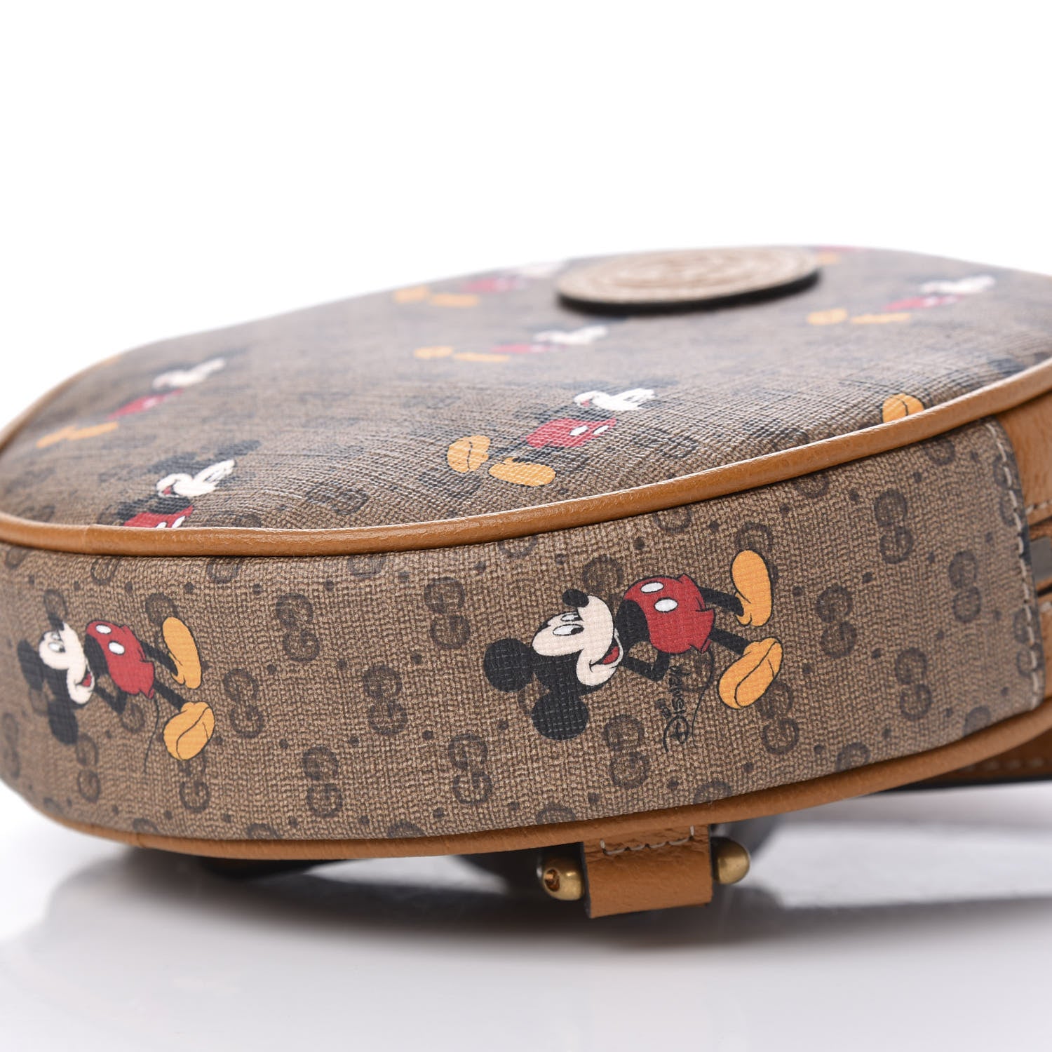 Gucci X DISNEY Mini Vintage GG Supreme Monogram Mickey Mouse Round Backpack Beige Vintage Sun Oil 9 of 14