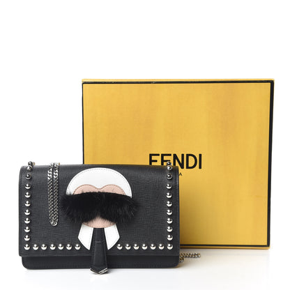Fendi Vitello Elite Mink Fur Studded Karlito Tube Wallet on Chain Black 11 of 11