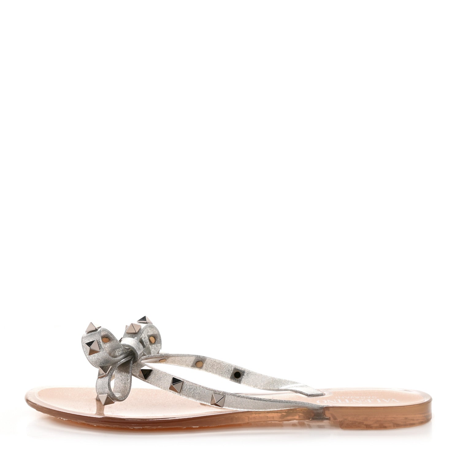 Valentino Garavani PVC Jelly Glitter Rockstud Bow Thong Sandals 38 Silver 1 of 8