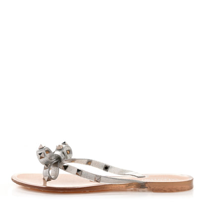 Valentino Garavani PVC Jelly Glitter Rockstud Bow Thong Sandals 38 Silver 1 of 8