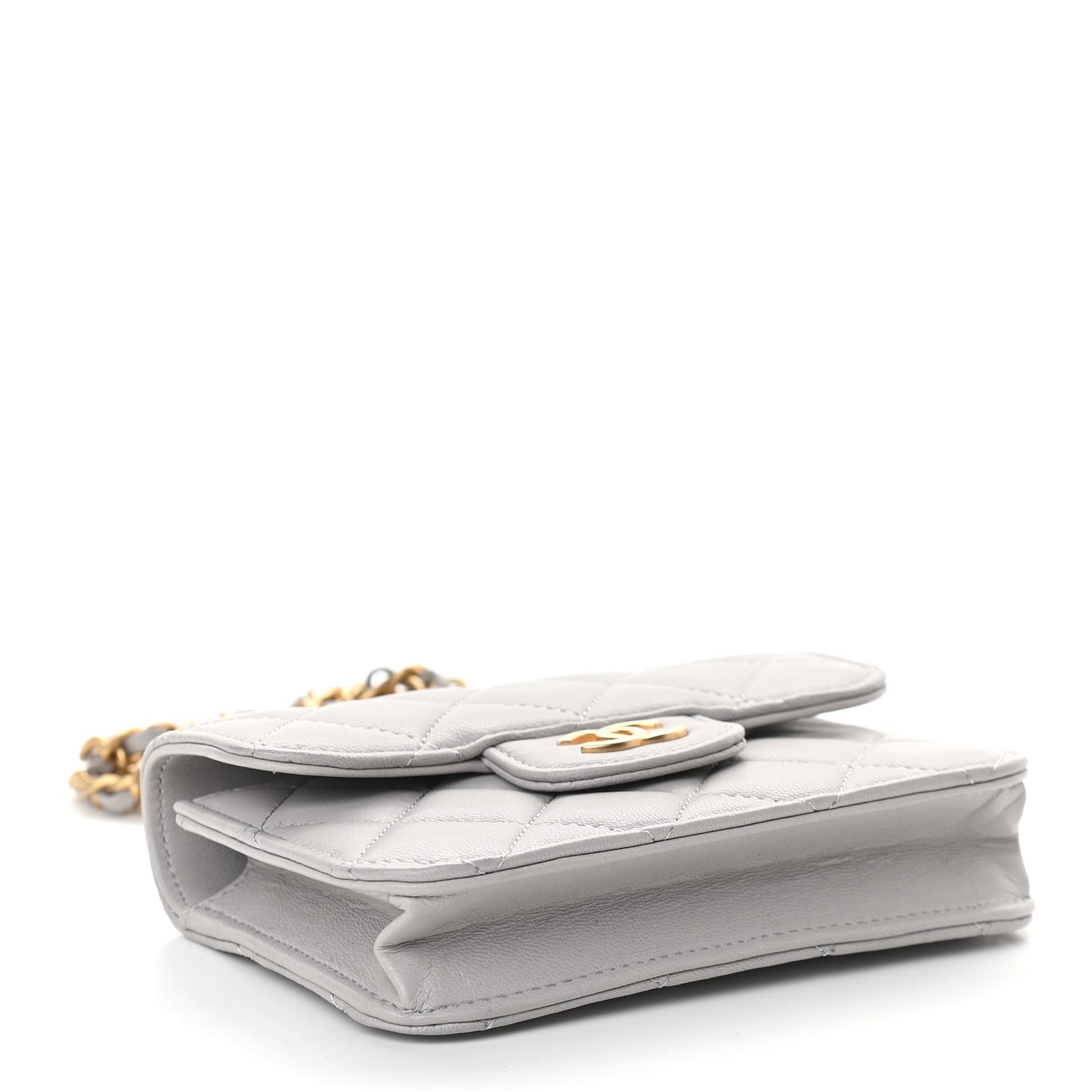 Lambskin Quilted Top Handle Flap Coin Purse With Chain Grey
