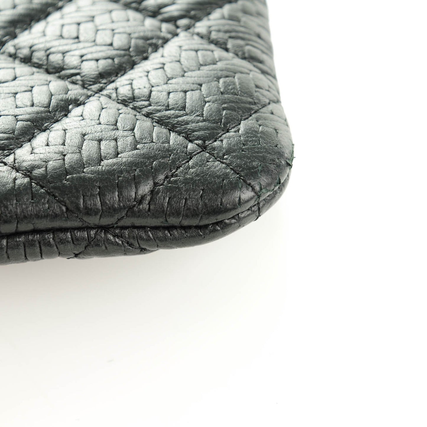 Woven Lambskin Quilted Cosmetic Pouch Black