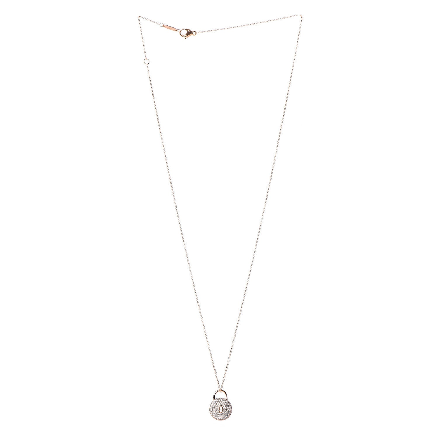Tiffany 18K Rose Gold Diamond Lock Pendant Necklace 3 of 7