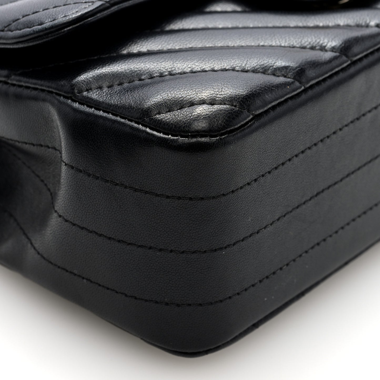 Lambskin Chevron Quilted Mini Rectangular Flap Black