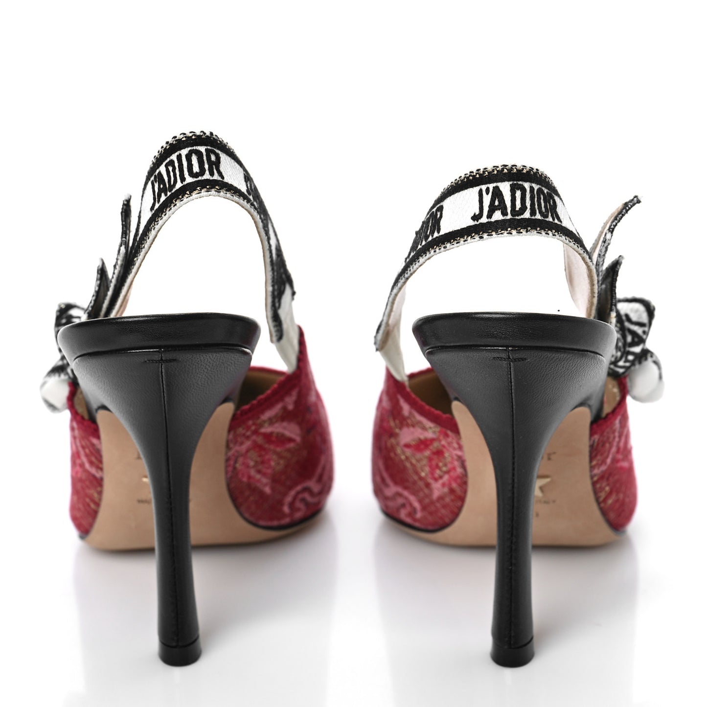 Brocade Lurex Ribbon Embroidered J'Adior Slingback 100mm Pumps 39.5 Cherry