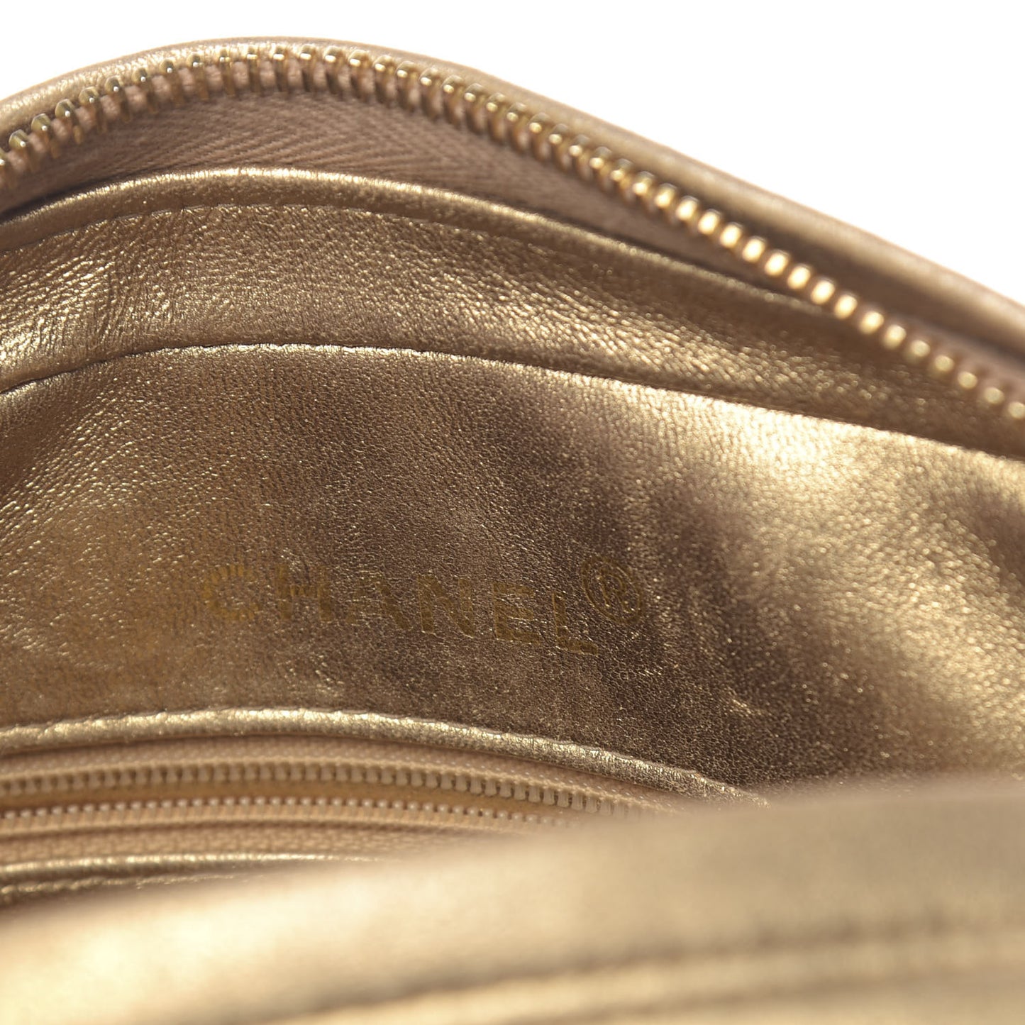 Metallic Lambskin Quilted Camera Case Gold