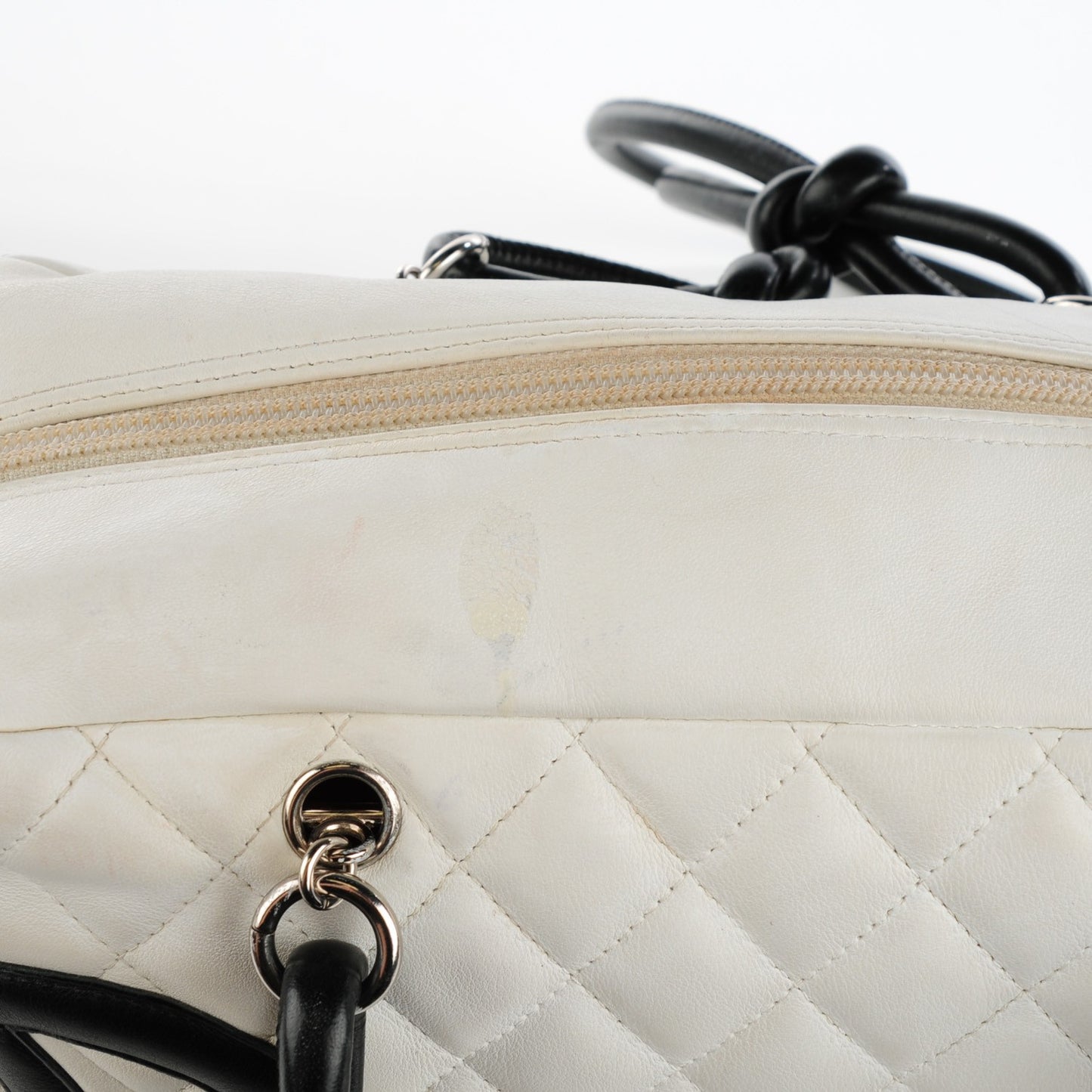Calfskin Quilted Large Cambon Bowler White Black
